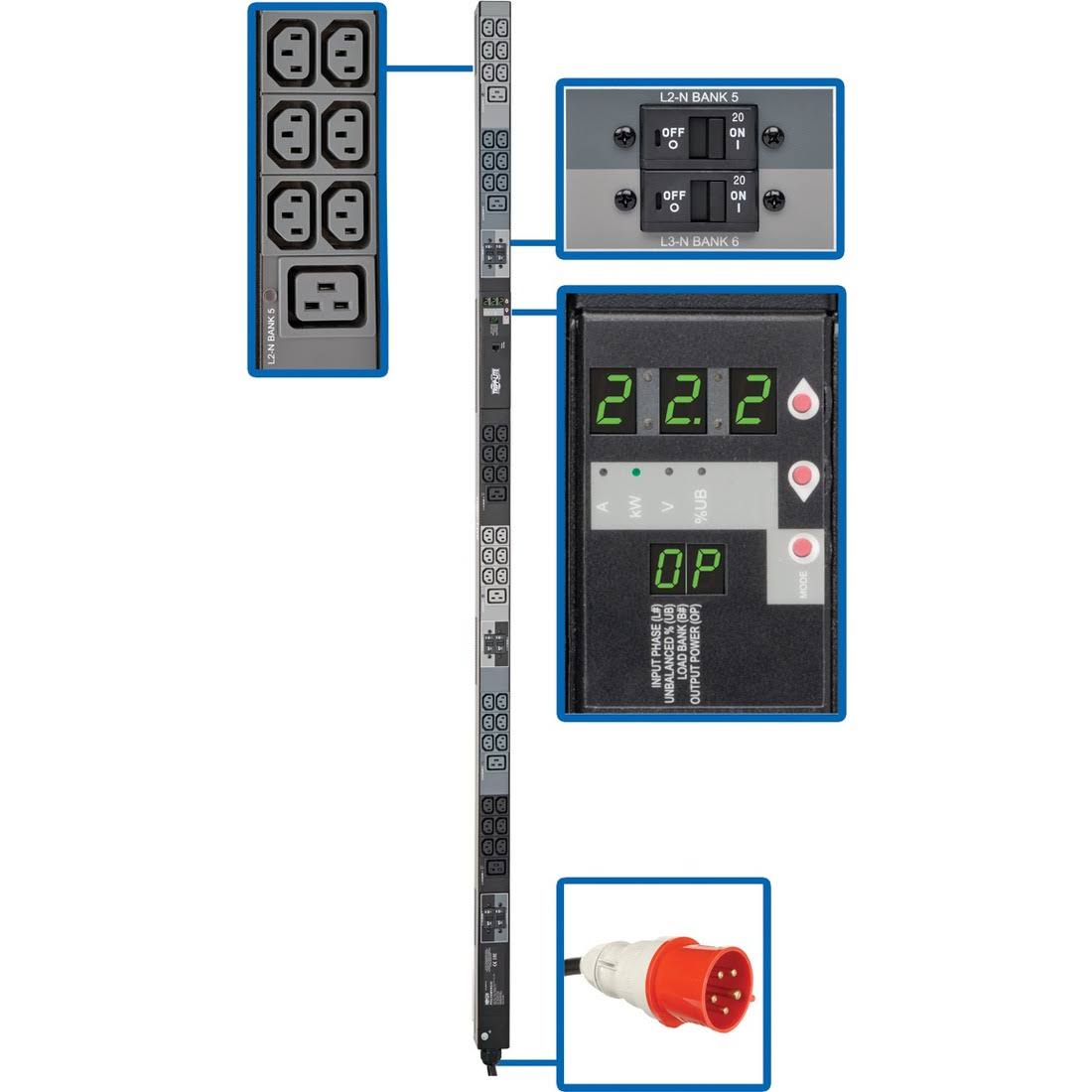 PDU 3-Phase Metered 220/230V 22.2kW 32A IEC309 36 C13 T98182