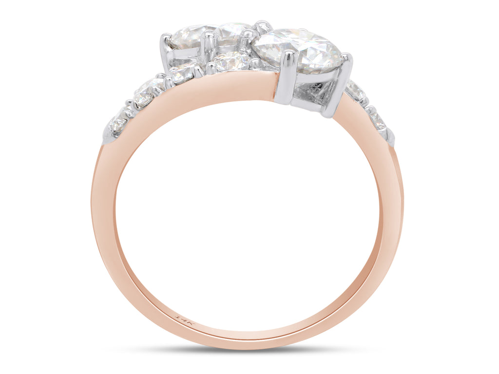 14K Solid Rose Gold Two Stone Bypass Engagement Ring L865