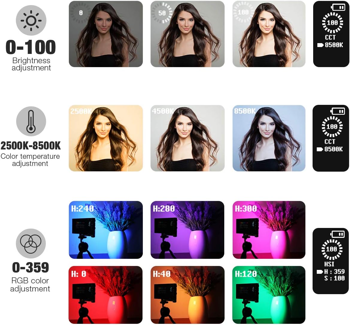 RGB Video Light with Rechargeable Battery LED Camera Light Panel W340081