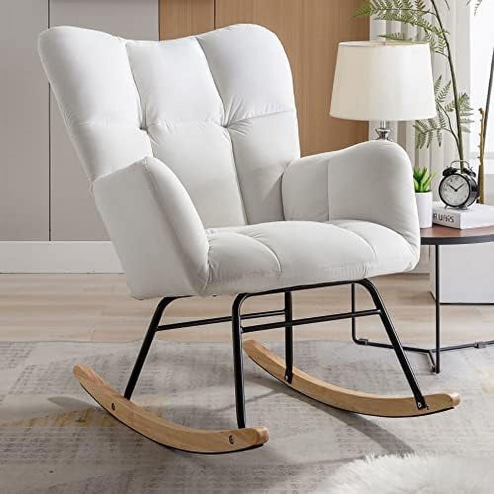 Ivory Teddy Velvet Rocking Accent Chair U546251