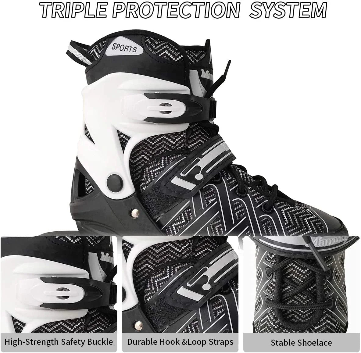 Black Adjustable Kids Inline Skates Q544316