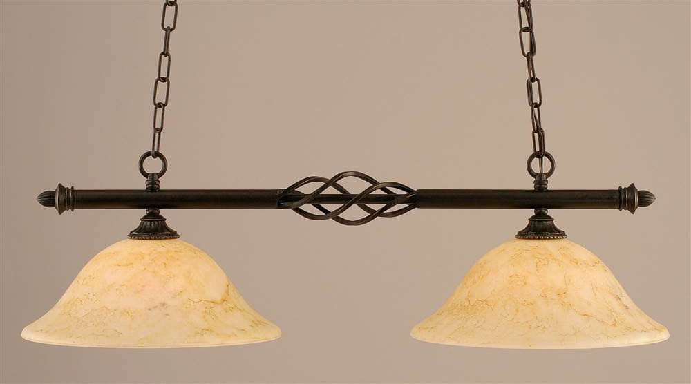 Two Light Island Dark Granite Finish with Italian Marble Glass W3565