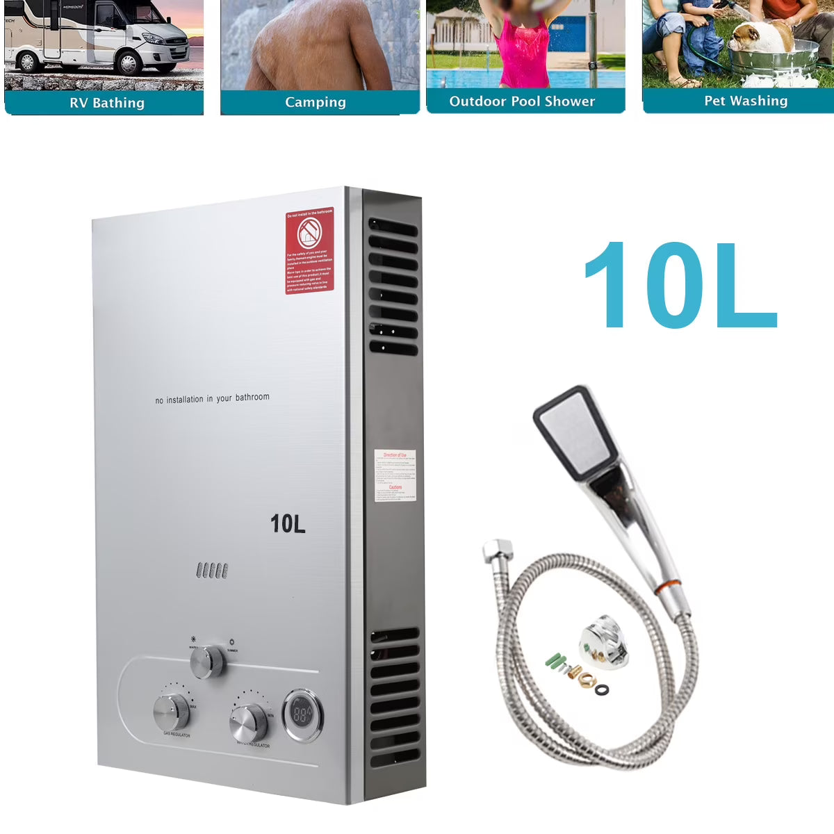 10L 20KW LPG Propane Instant Gas Water Heater with Shower Head Kit W453042