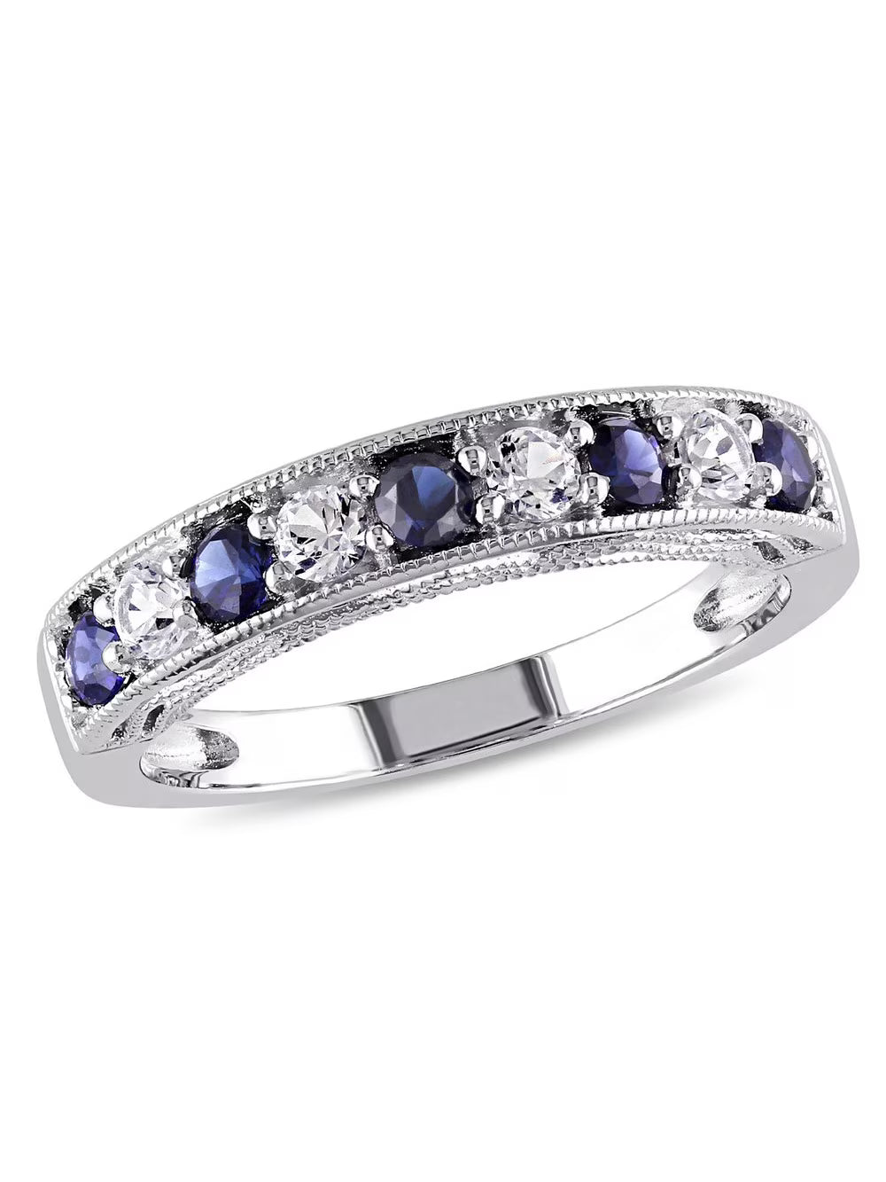 Lab-Created Dark Blue and White Sapphire Ring in Sterling Silver N42378