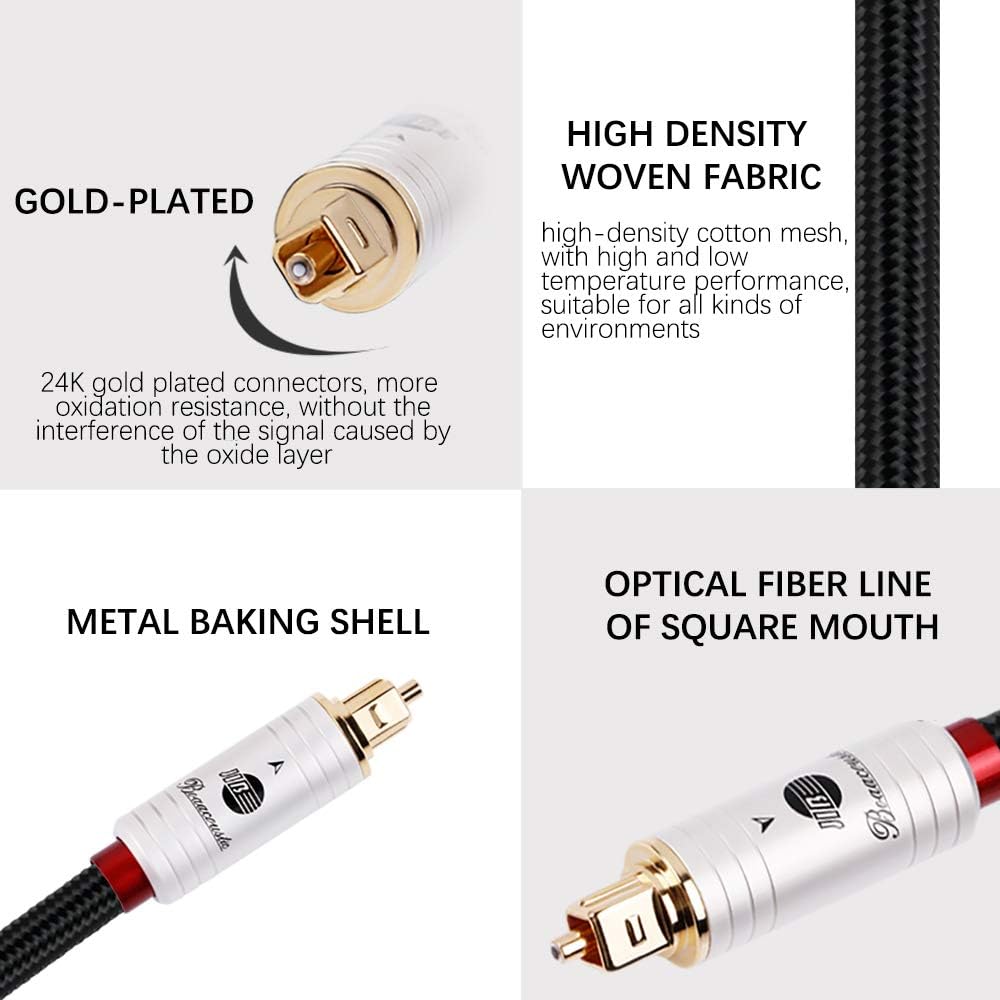 HiFi Fiber Optical Audio Cable, Toslink Cable Male to Male, 6ft/2M N671