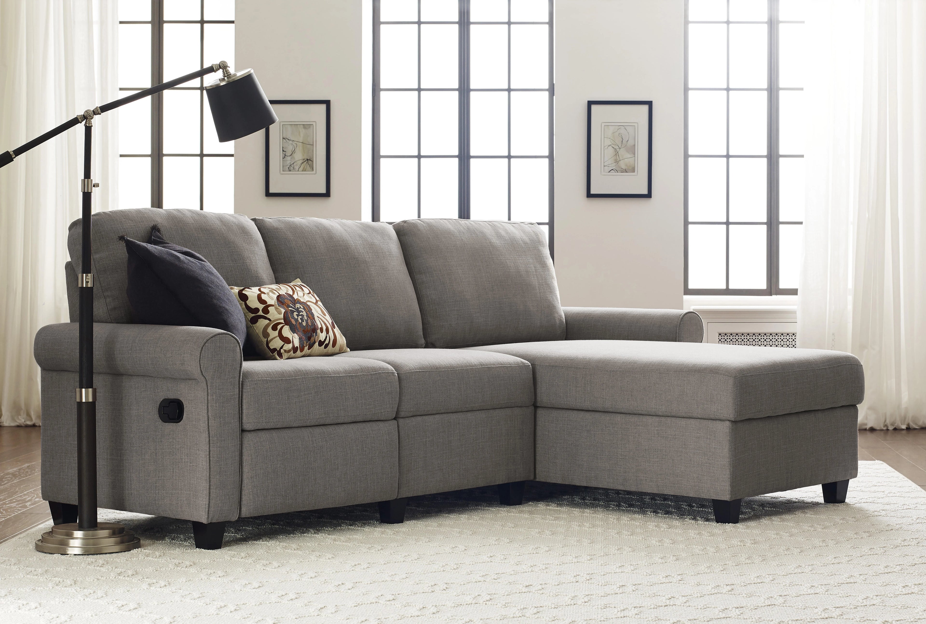 Gray Reclining Sectional with Storage Chaise N3746