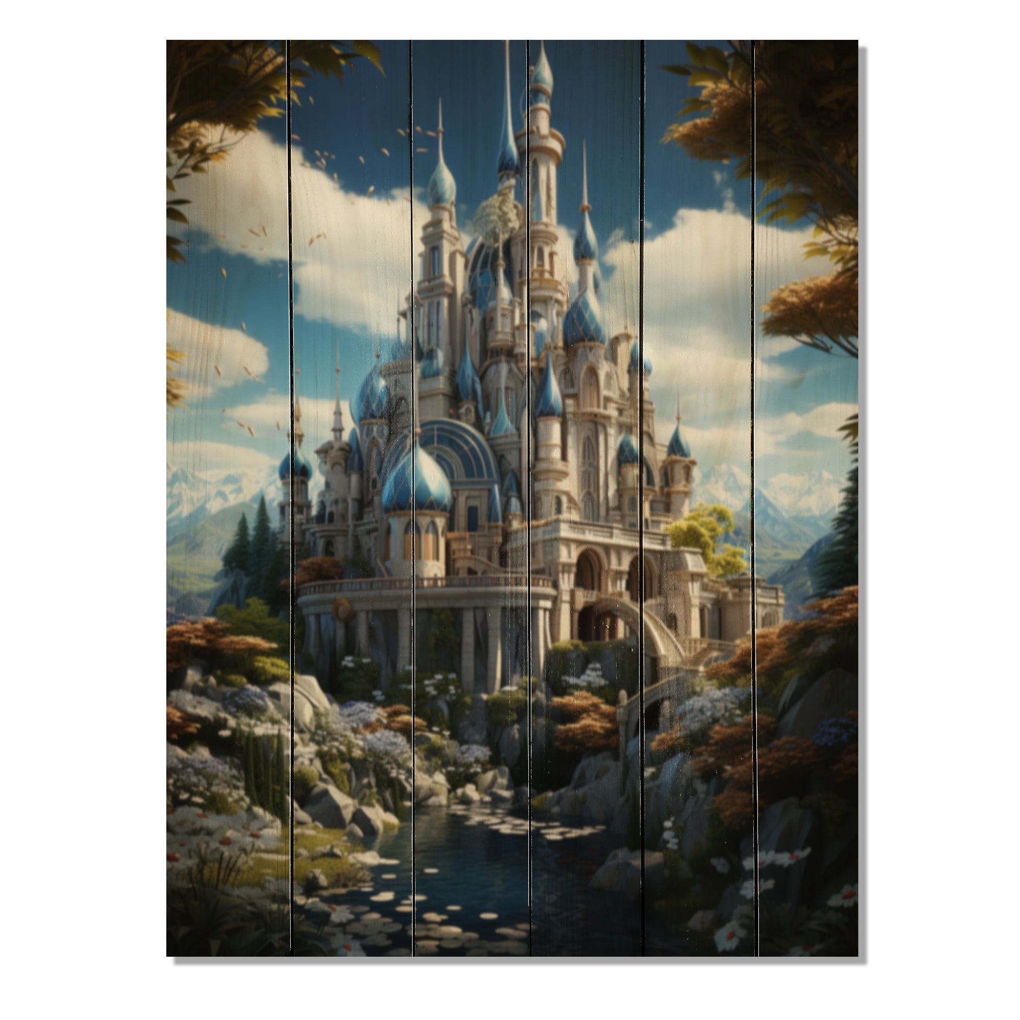 Castles Print on Natural Pine Wood J9234