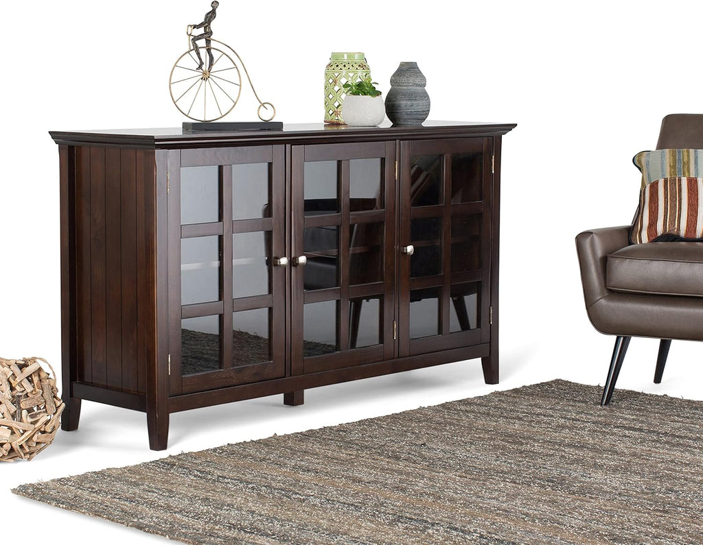 Distressed Grey Solid Wood Storage Cabinet with 3 Tempered Glass Doors and 3 Adjustable Shelves L729302