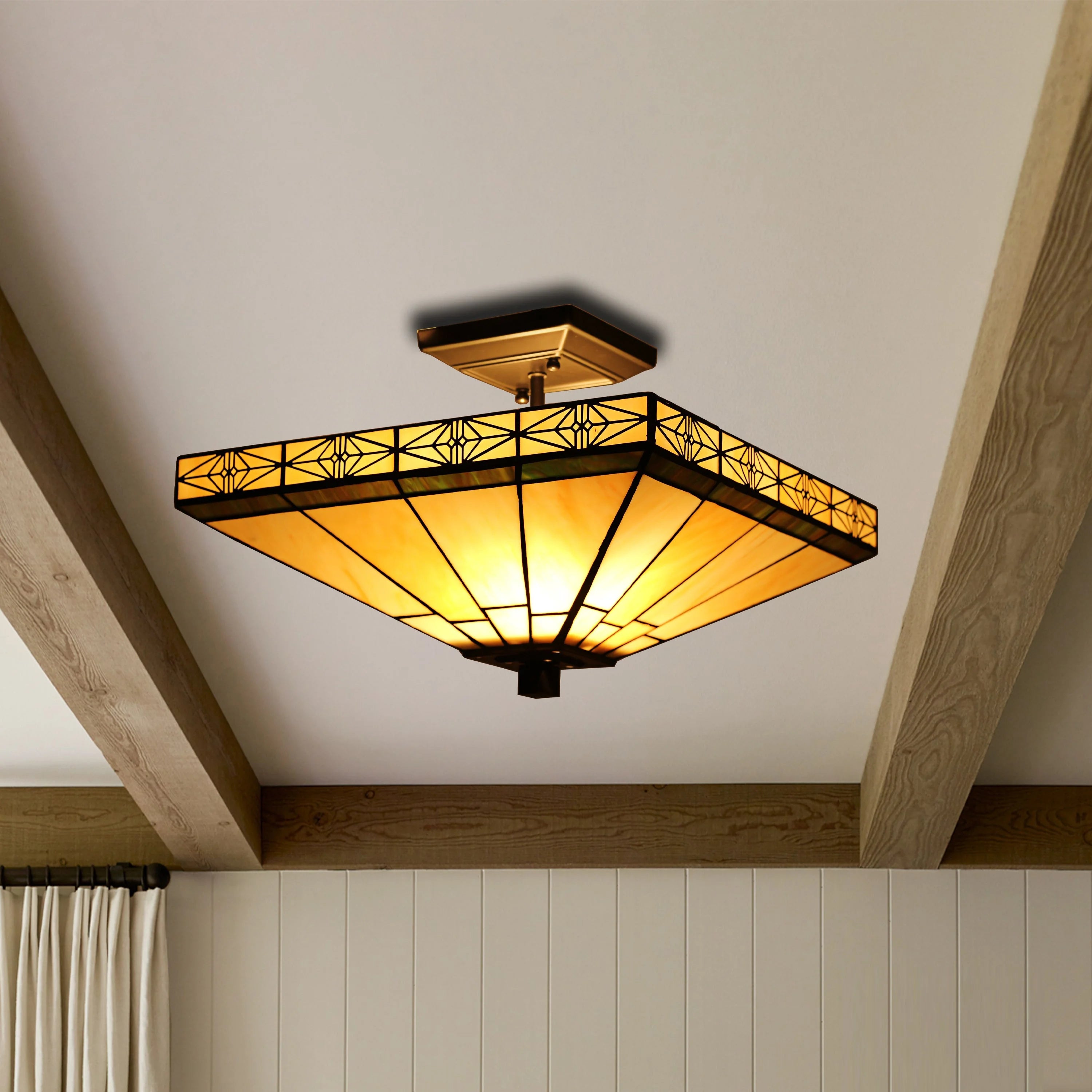 Tiffany-Style 2 Light Mission Semi-Flush Ceiling Fixture P40612