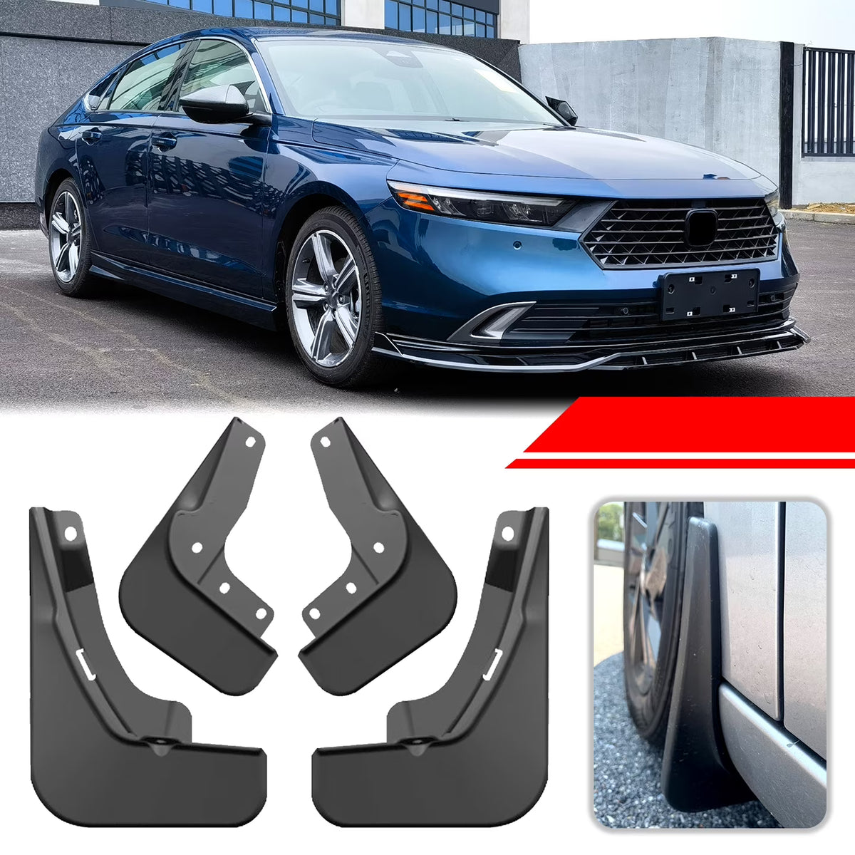 Black Mud Guard Set for Honda Accord Sedan I5796