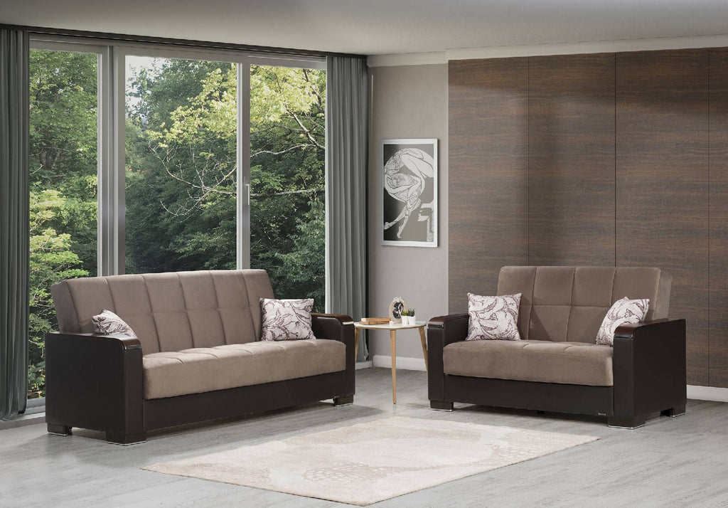 Brown Microfiber PU Sofa Bed with Storage Z116