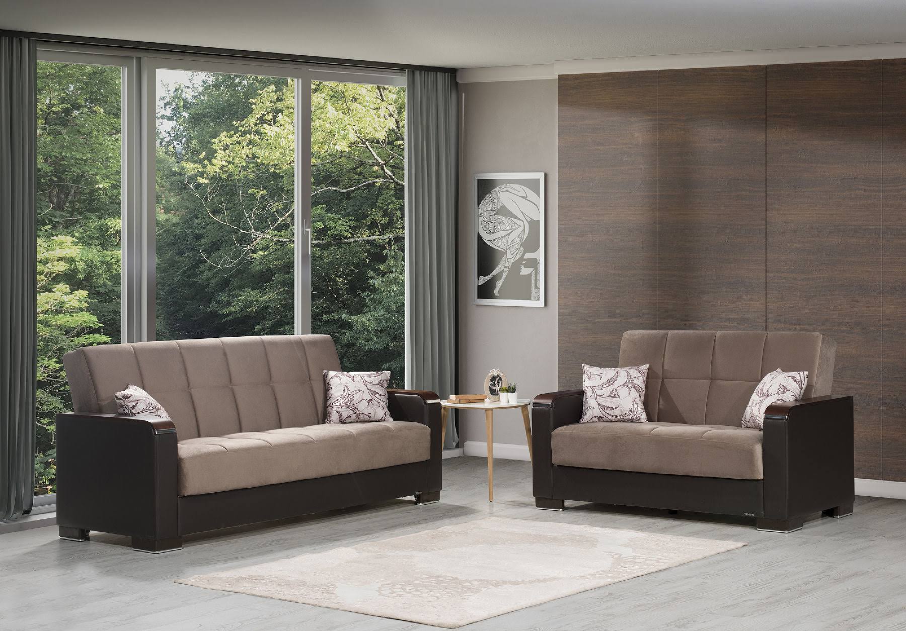 Brown Microfiber PU Sofa Bed with Storage Z116