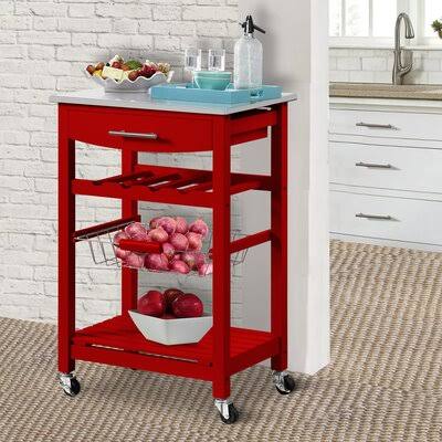 Red Kitchen Island with Stainless Steel Top Z477