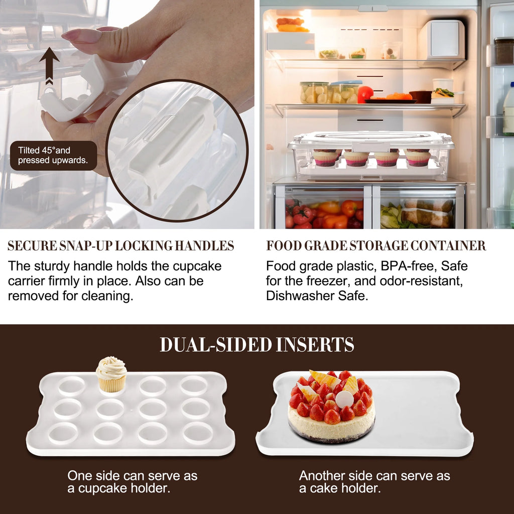 3-Tiers Cupcake Carrier White with Lid And Handle W198197