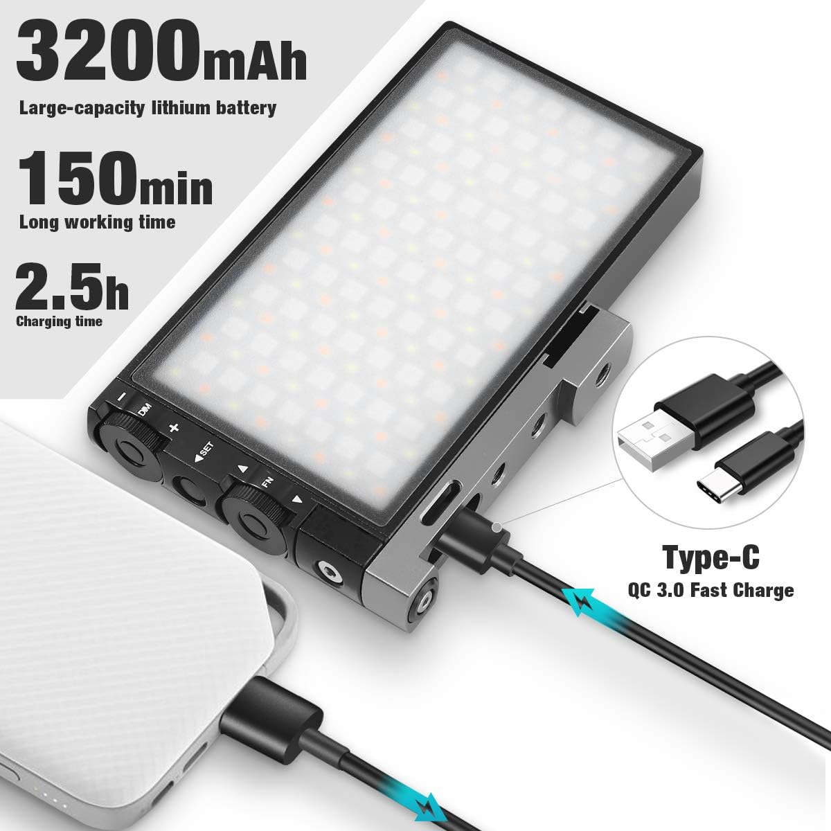 RGB Video Light with Rechargeable Battery LED Camera Light Panel W340081