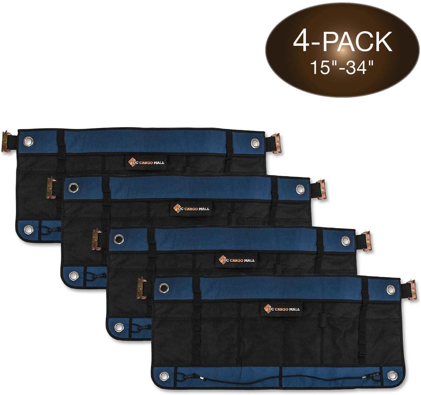 E-Track Hanging Trailer Organizers with Mesh Pockets, 34 in Long x 15 in Tall, 4-Pack O877958