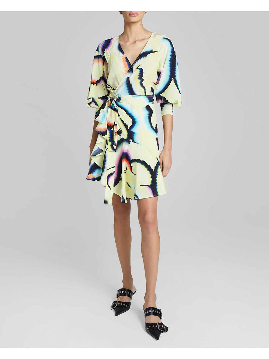 Yellow Tie Sheer Wrap Dress Y737885