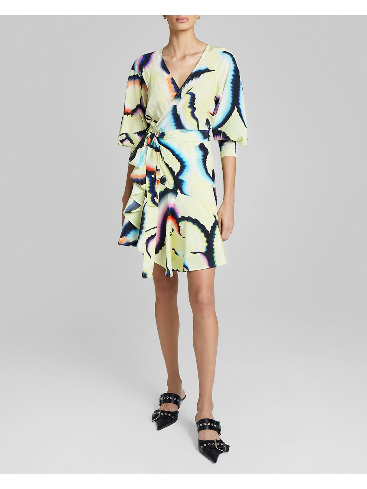 Yellow Tie Sheer Wrap Dress Y737885