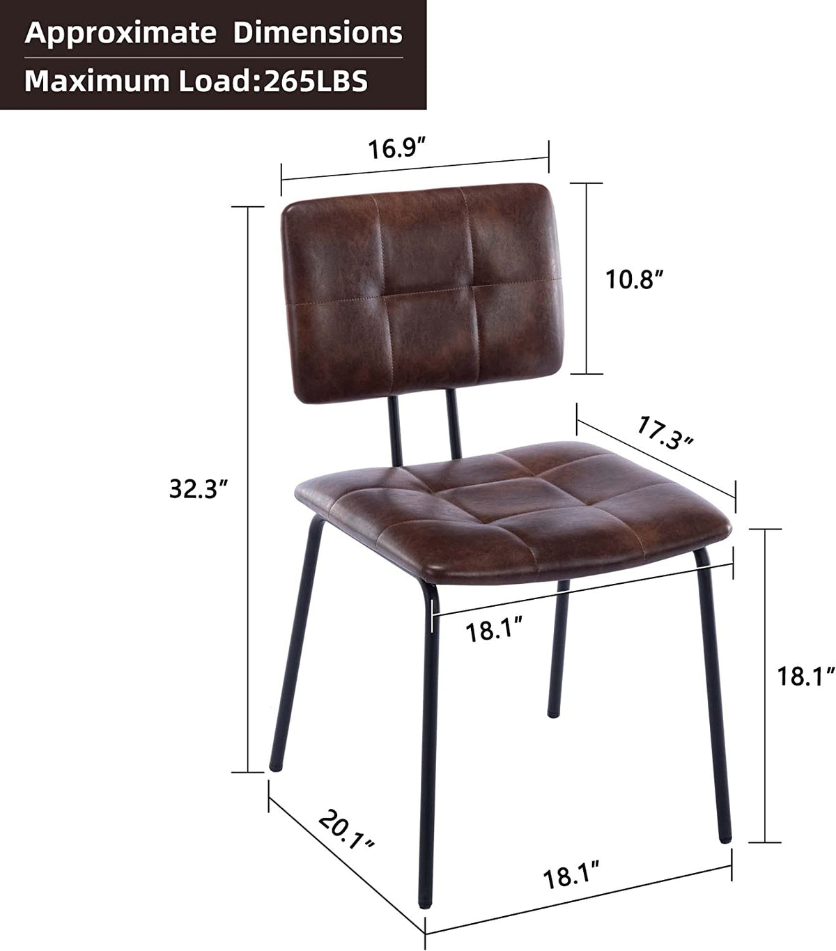 Faux Leather Upholstered Dining Chairs Set of 2 with Metal Legs N8002