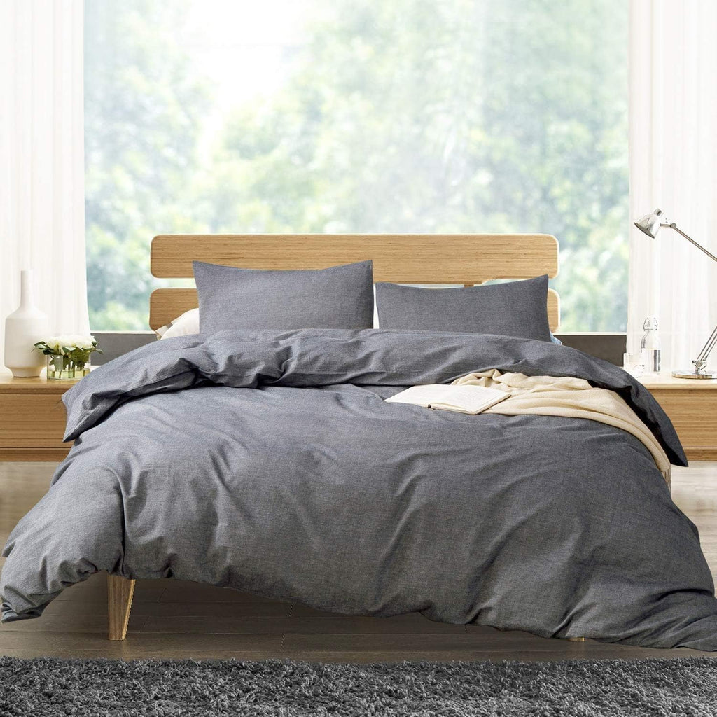 White Washed Cotton Queen Duvet Cover Set, 3-Piece U7441