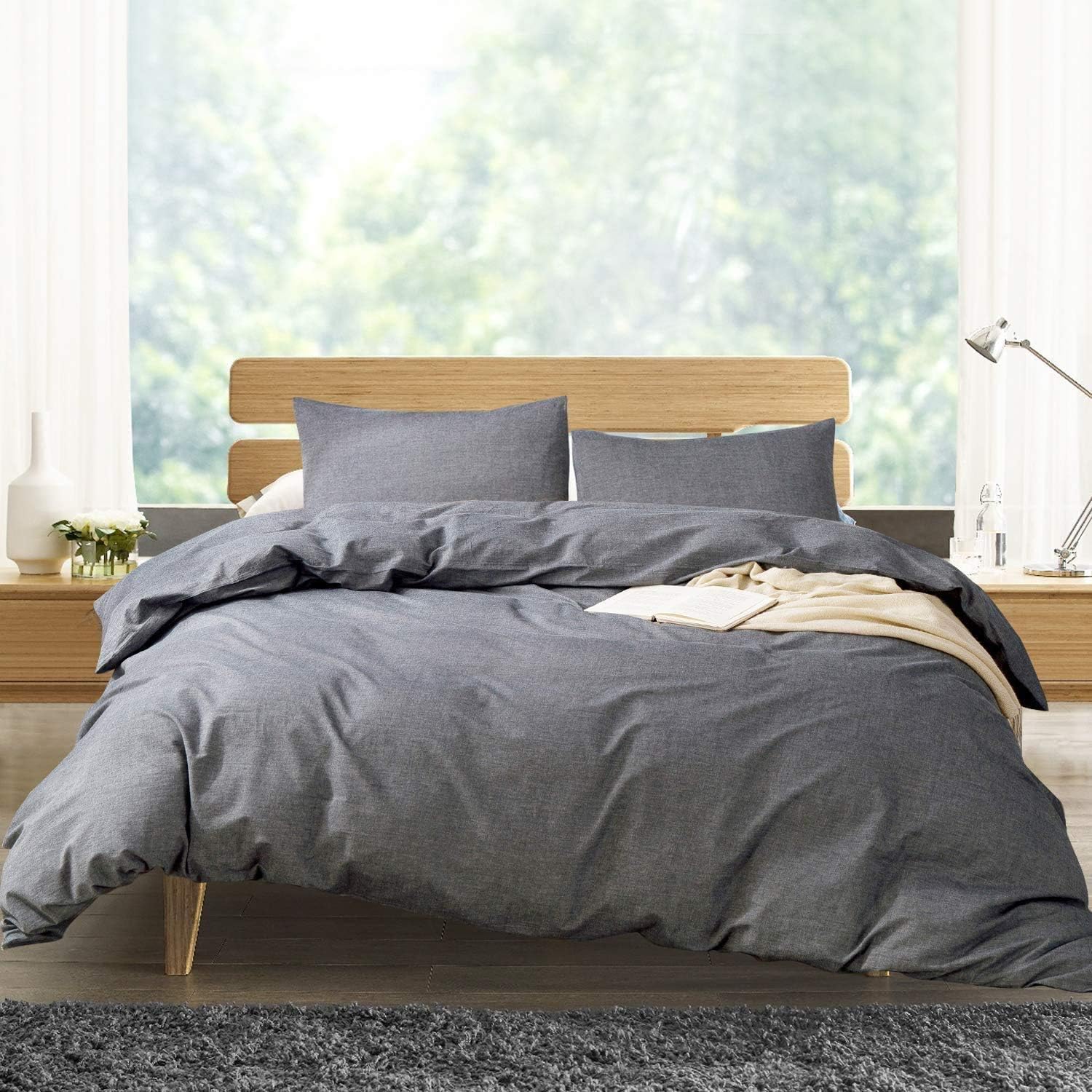 White Washed Cotton Queen Duvet Cover Set, 3-Piece U7441