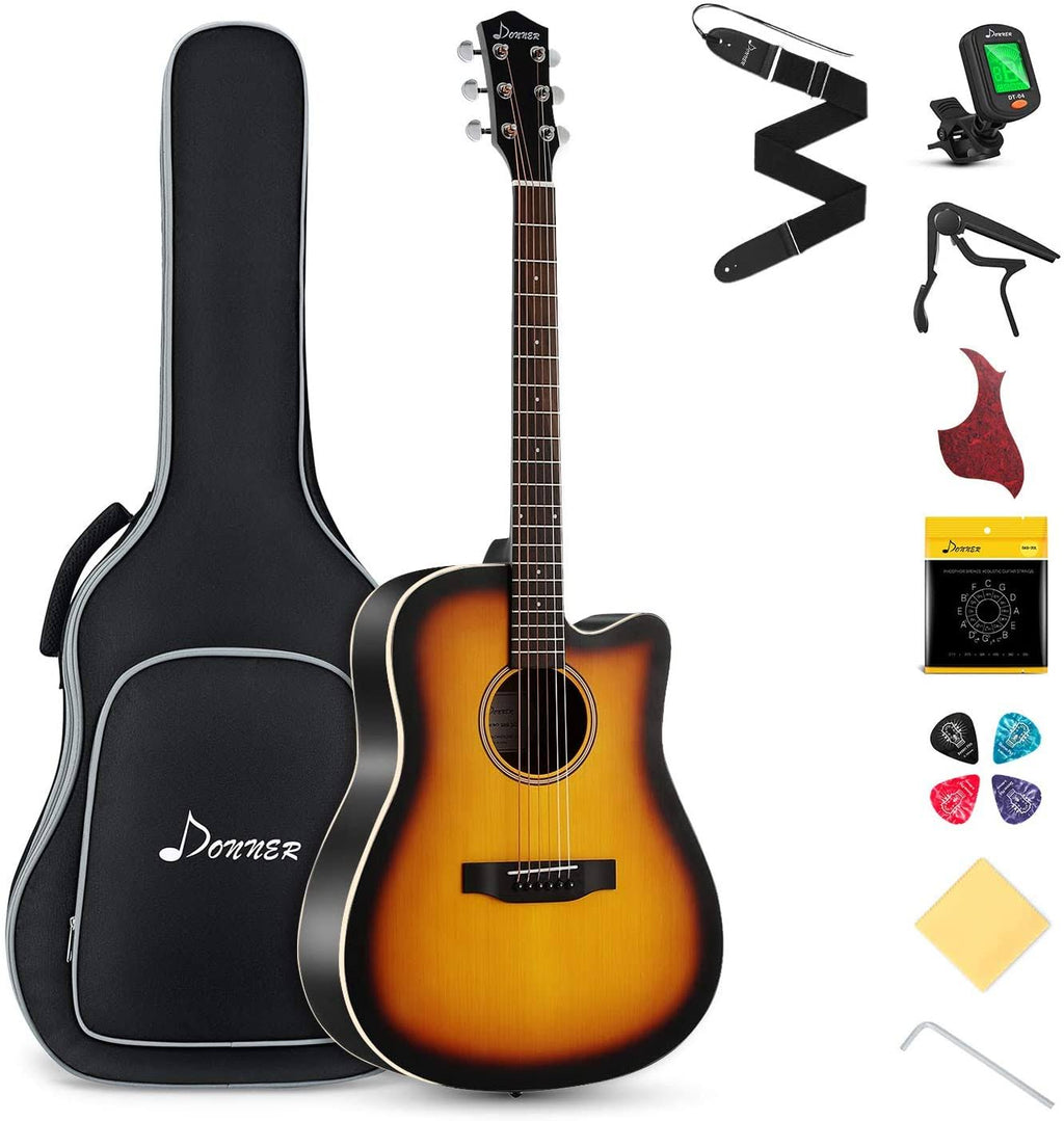Beginner Acoustic Guitar Bundle with Gig Bag Tuner Capo Picks Strap String G336