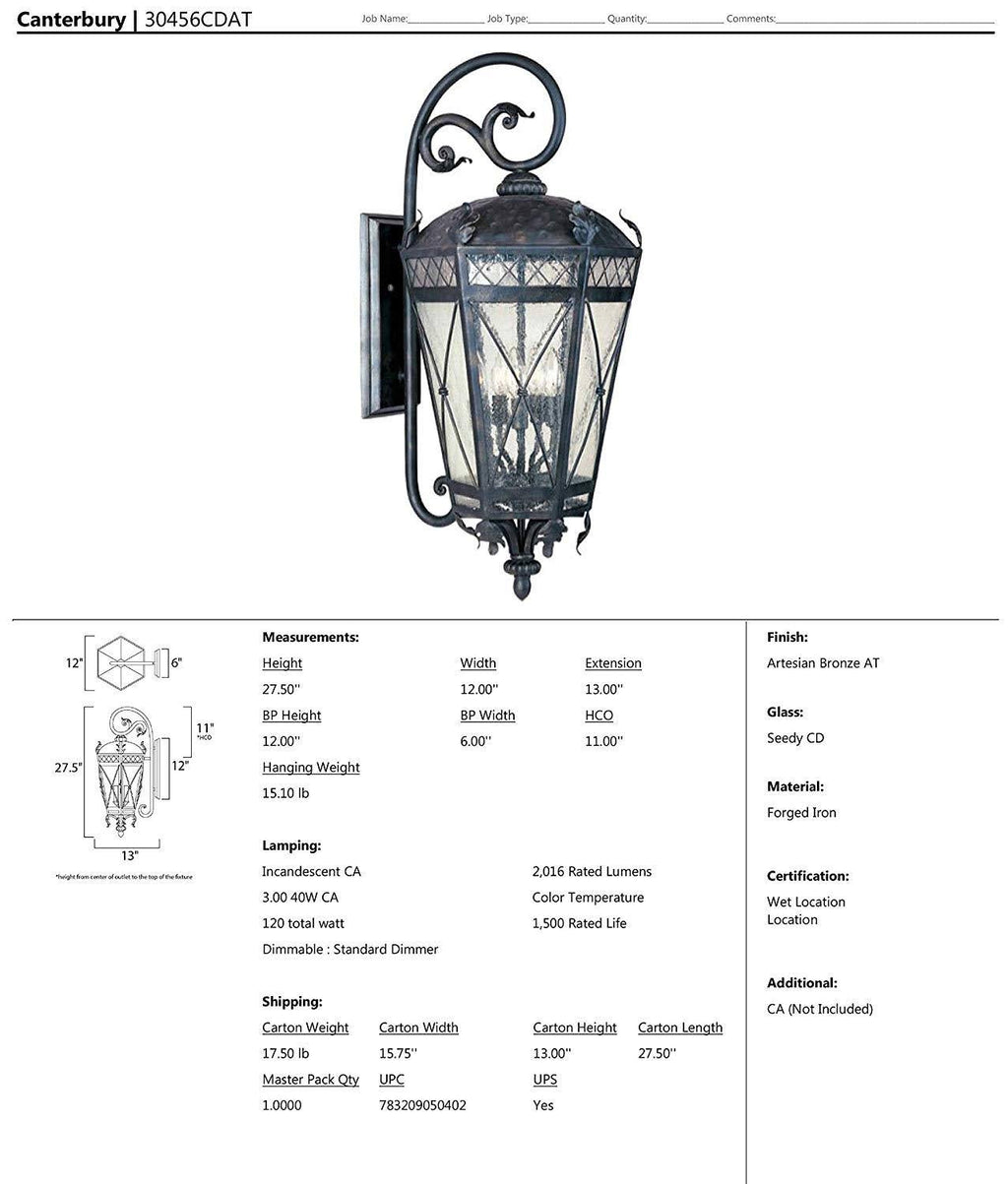 Bronze 3-Light Outdoor Wall Lantern W8172
