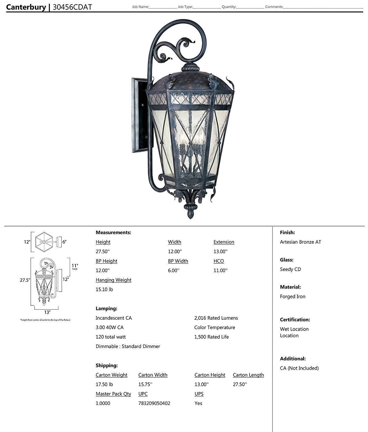 Bronze 3-Light Outdoor Wall Lantern W8172