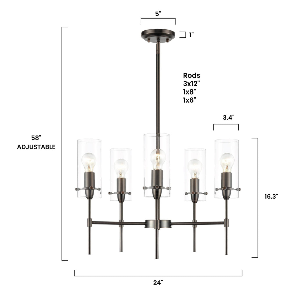Satin Nickel 5-Light Chandelier Pendant with Clear Glass Shades G9973