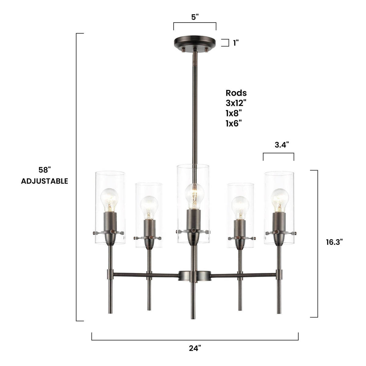 Satin Nickel 5-Light Chandelier Pendant with Clear Glass Shades G9973