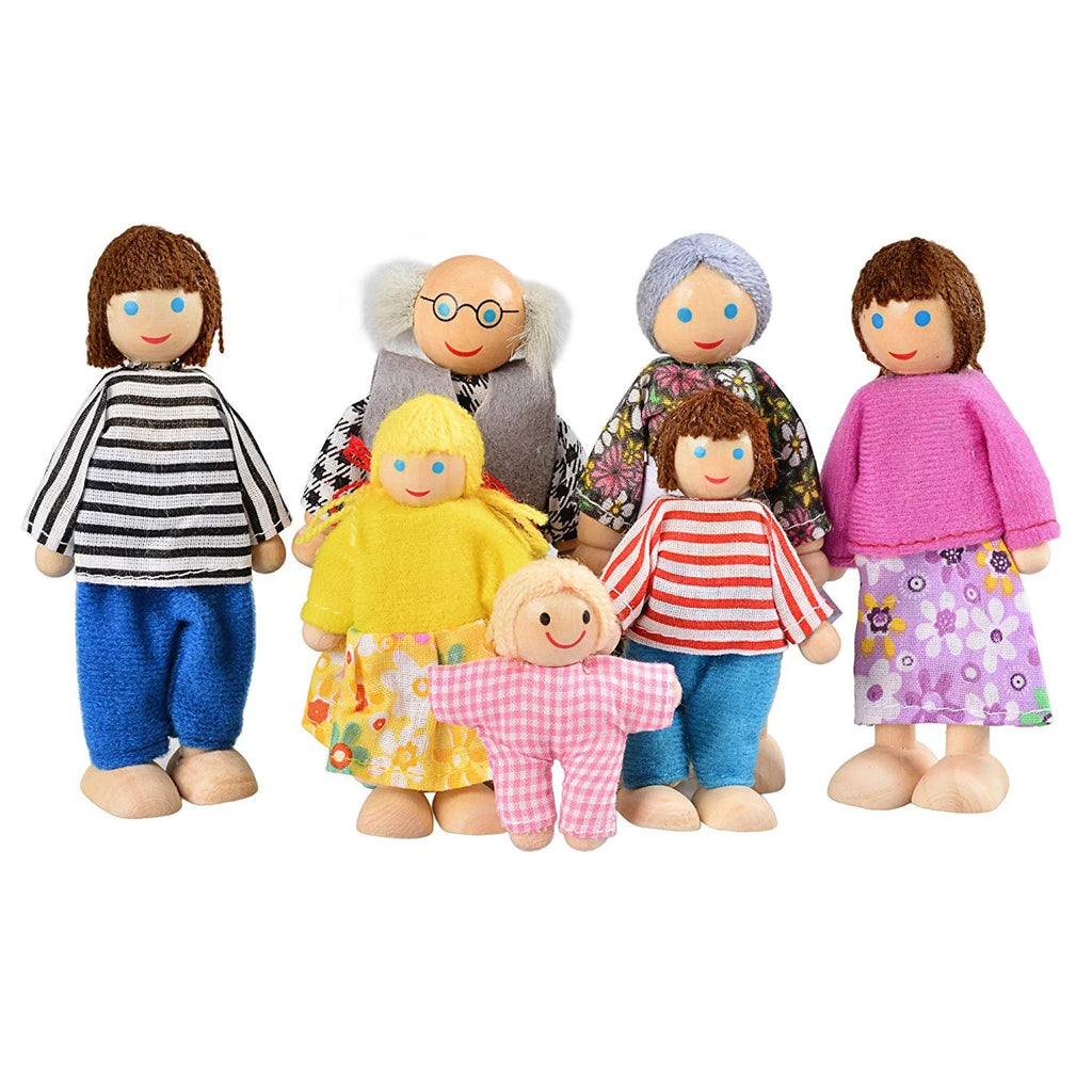 Wooden Dolls Playset Set of 7 People with Dog W31290