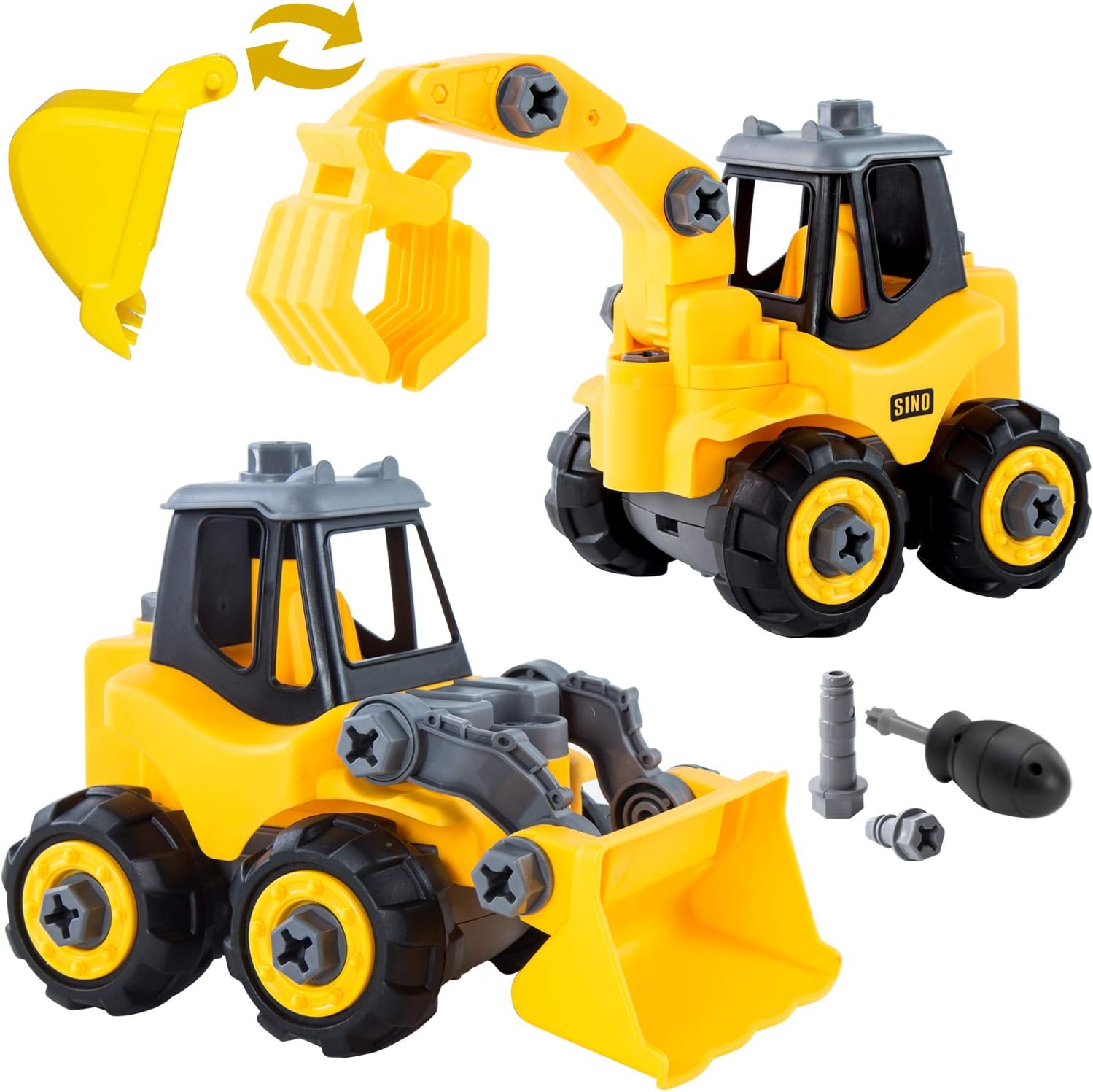 3 in 2 Construction Truck STEM Building Excavators Bulldozers Play Set N23048