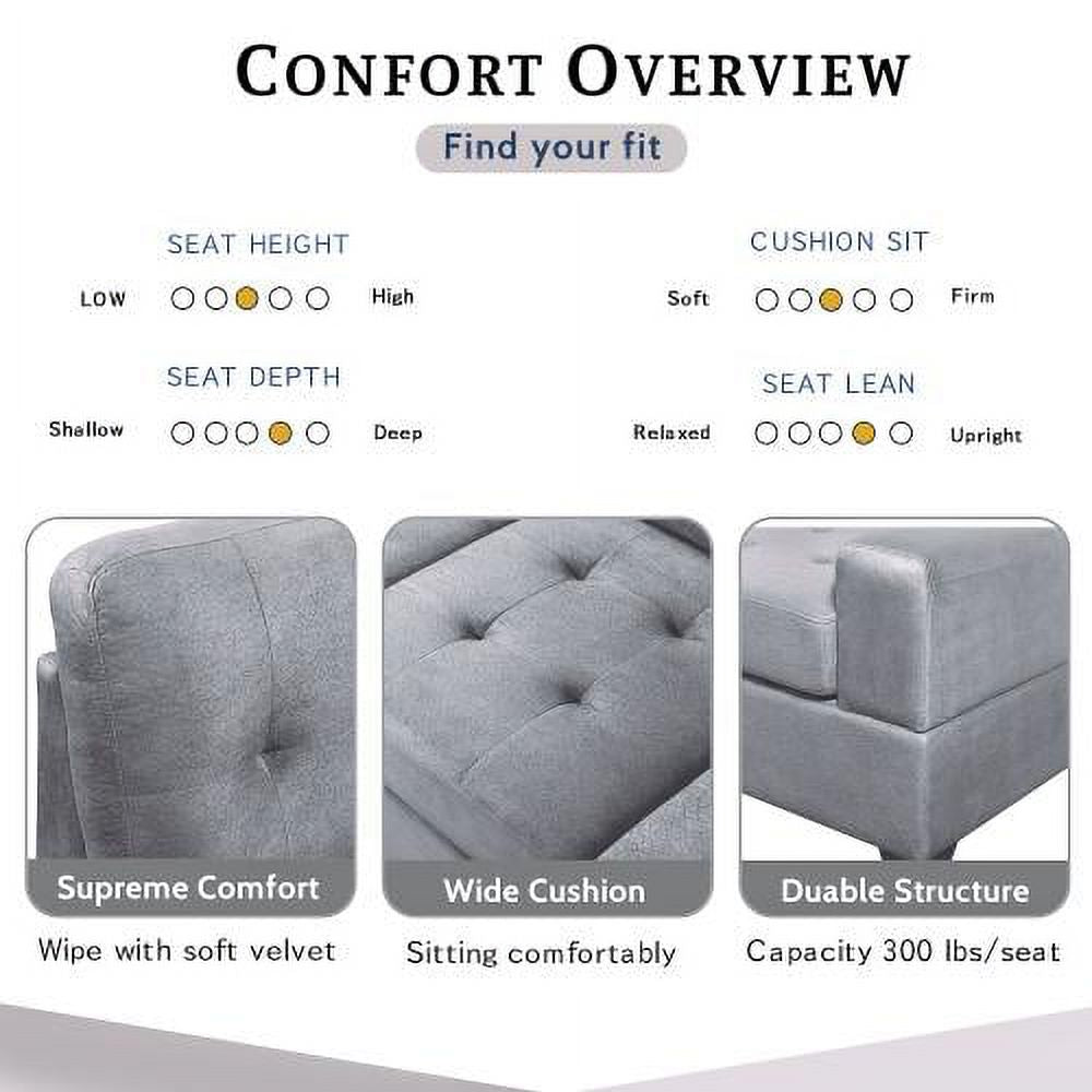3 Piece Microfiber Sectional Sofa with Reversible Chaise Lounge Storage Ottoman and Cup Holders V6610
