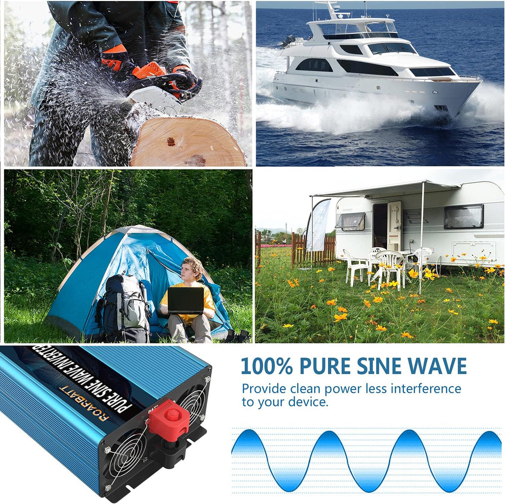 3000Watt 12V DC to AC 110V 120V Power Inverter with Remote Control 4 AC Outlets Dual USB Port B5989