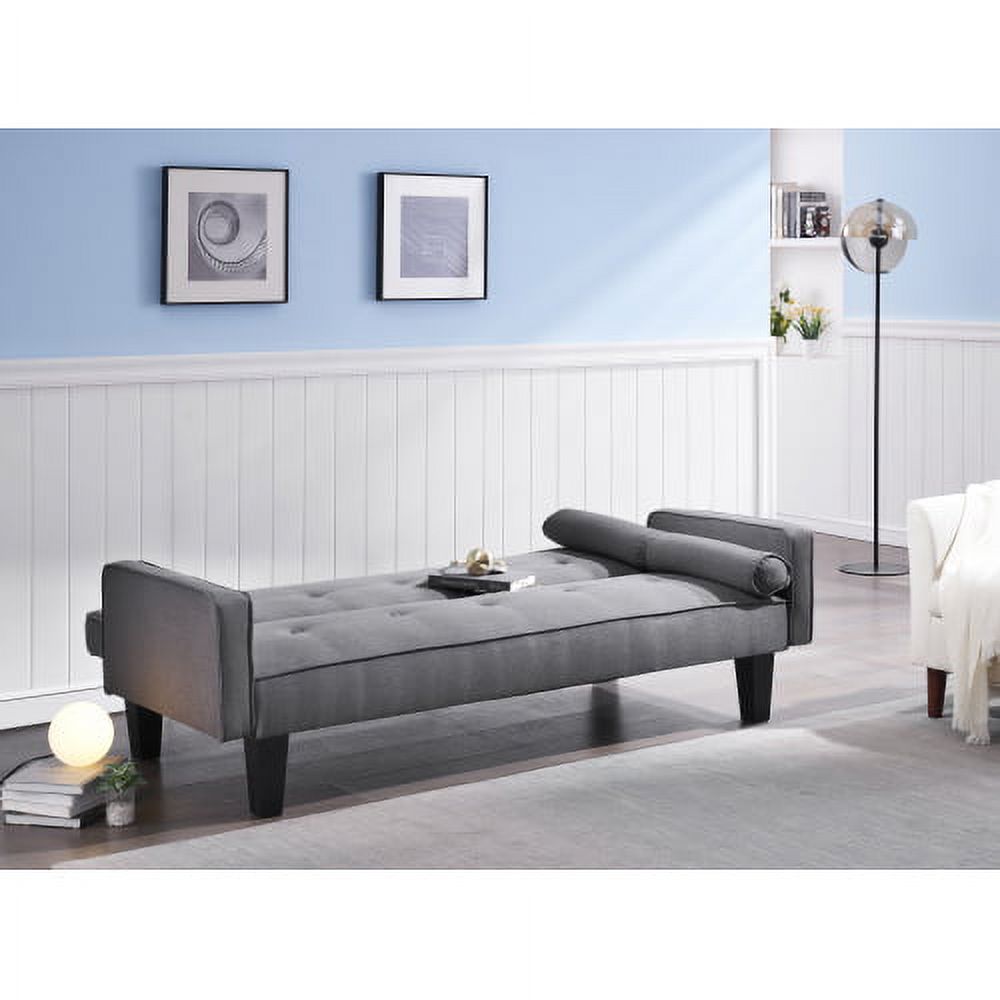 72" Dark Grey Cotton Linen Convertible Sofa Bed with Two Pillows J124015