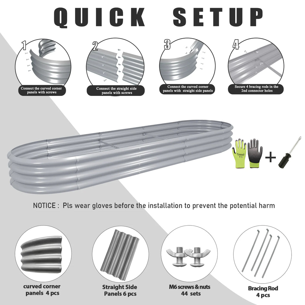 Galvanized Raised Garden Bed Kit Oval Metal Planter Box Y73882