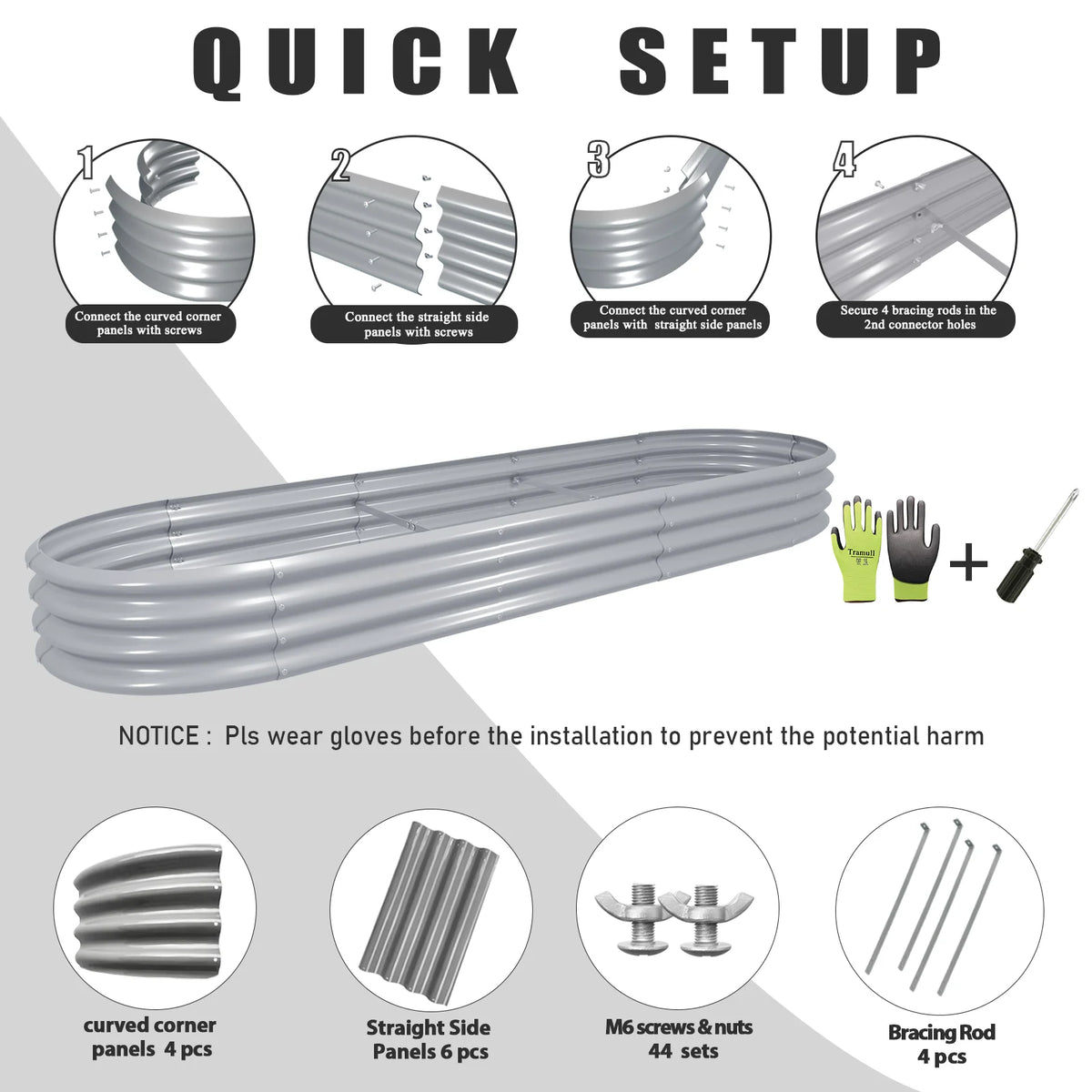 Galvanized Raised Garden Bed Kit Oval Metal Planter Box Y73882