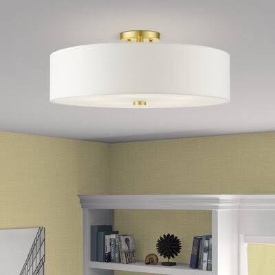5-Light Semi Flush Mount Fixture Satin Brass Off-White Y34610