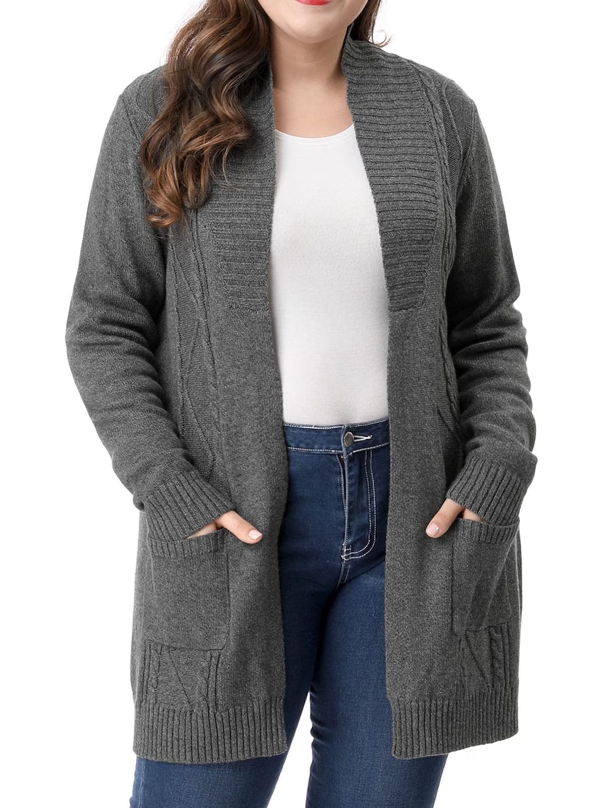 Plus Size Open Front Long Sleeves Kimono Cardigan A654