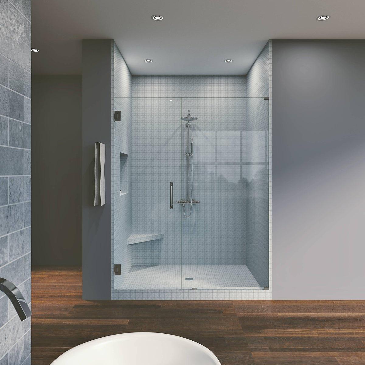Brushed Nickel Frameless Hinged Shower Door T98222