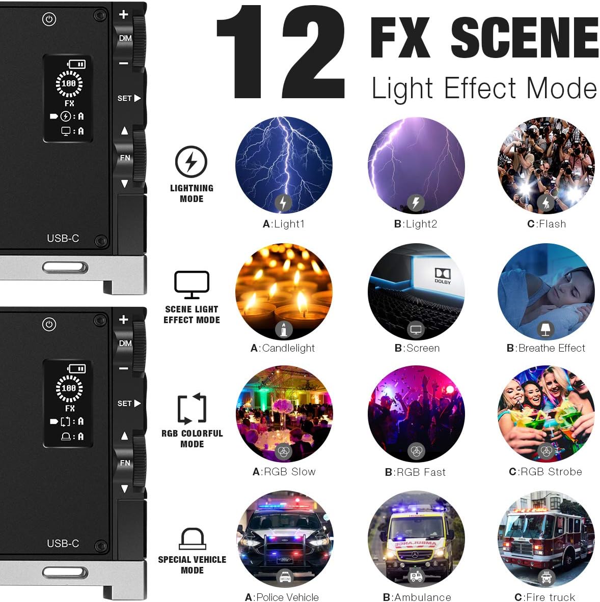 RGB Video Light with Rechargeable Battery LED Camera Light Panel W340081