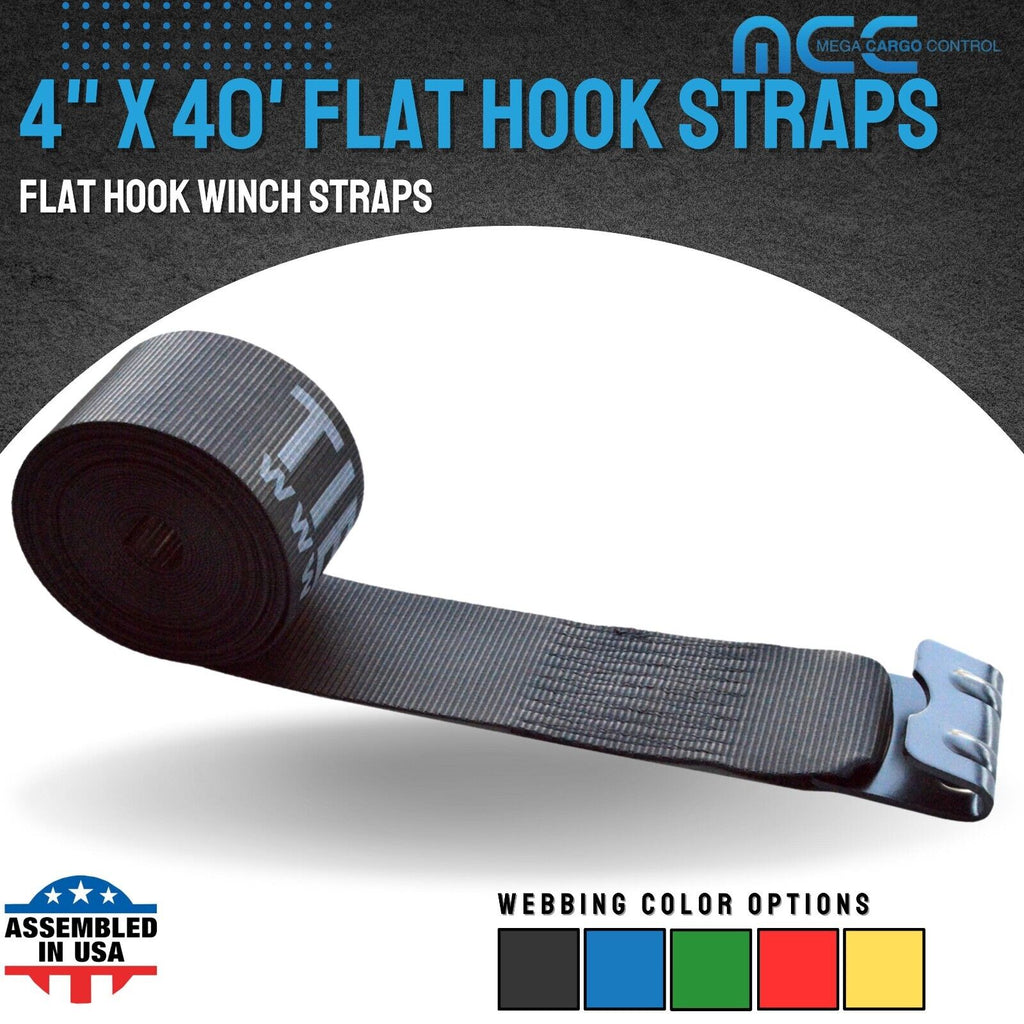 4" x 40' Winch Tie Down Strap with Flat Hook, 5400 lbs Black Q15201