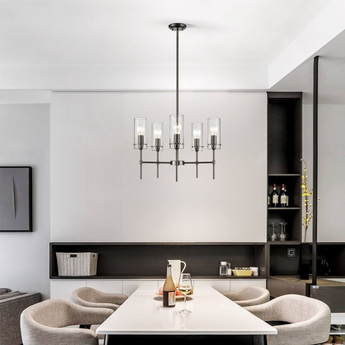 Satin Nickel 5-Light Chandelier Pendant with Clear Glass Shades G9973