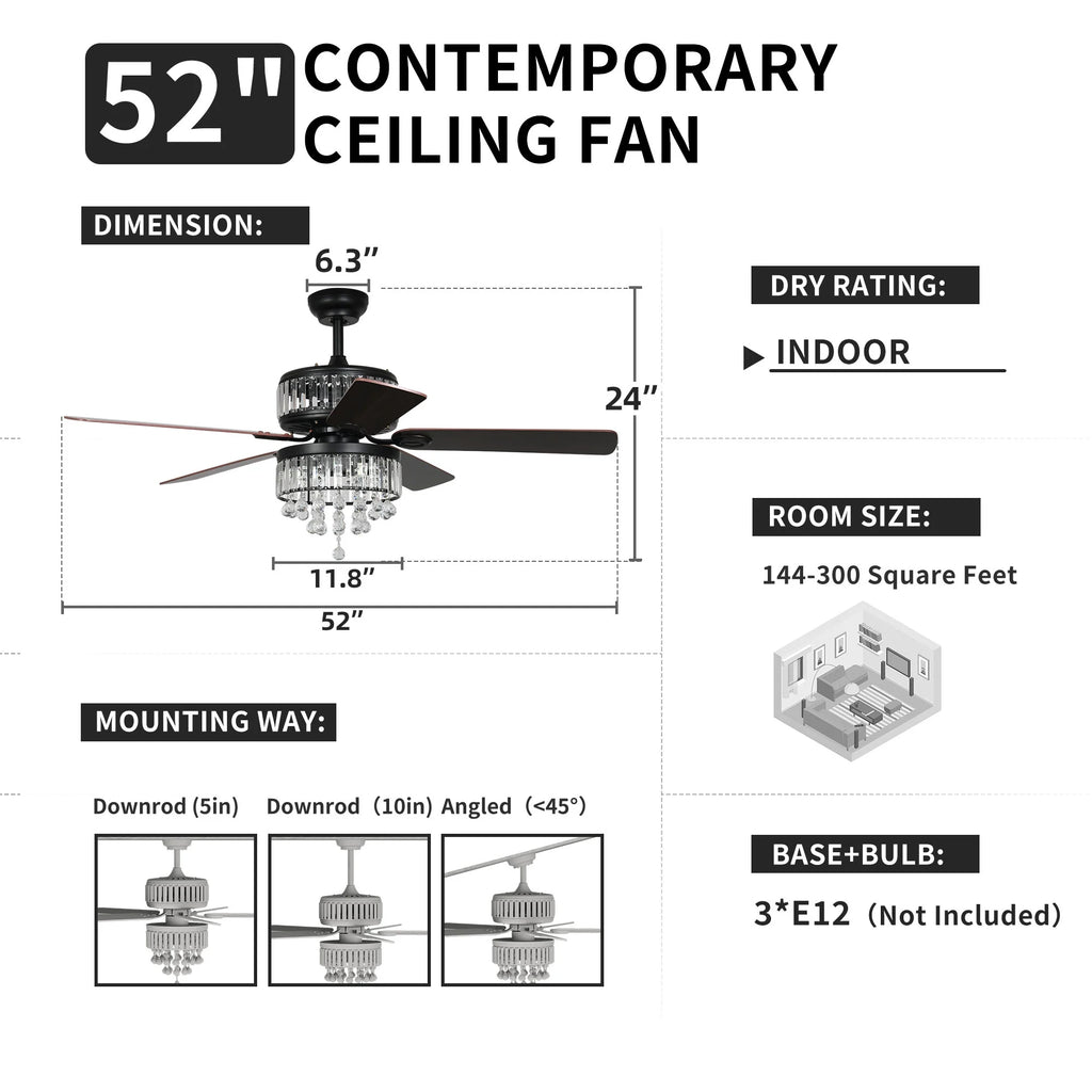 Black Crystal Ceiling Fan with Remote P140