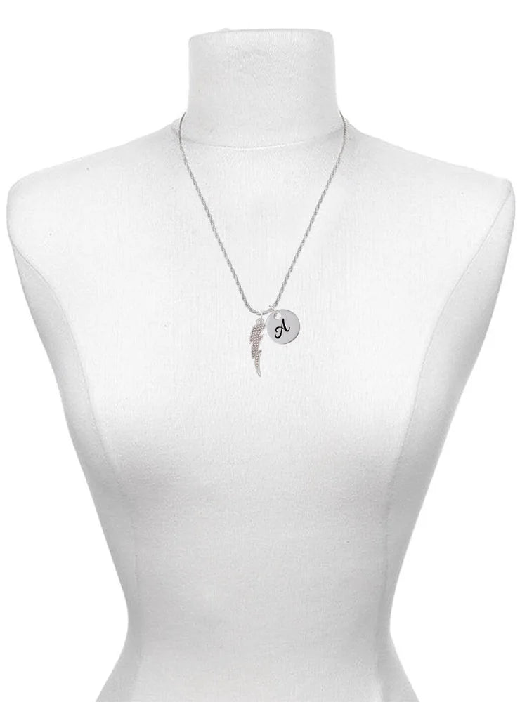 Clear AB Crystal Lightning Bolt Script Initial Charm Necklace, 20"+3" A968