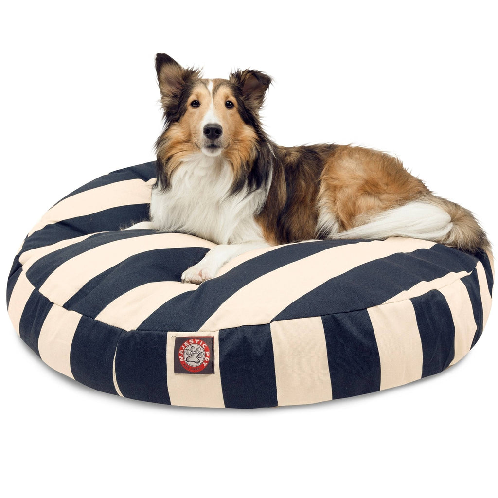 Navy Blue Vertical Stripe Medium Round Pet Bed X338
