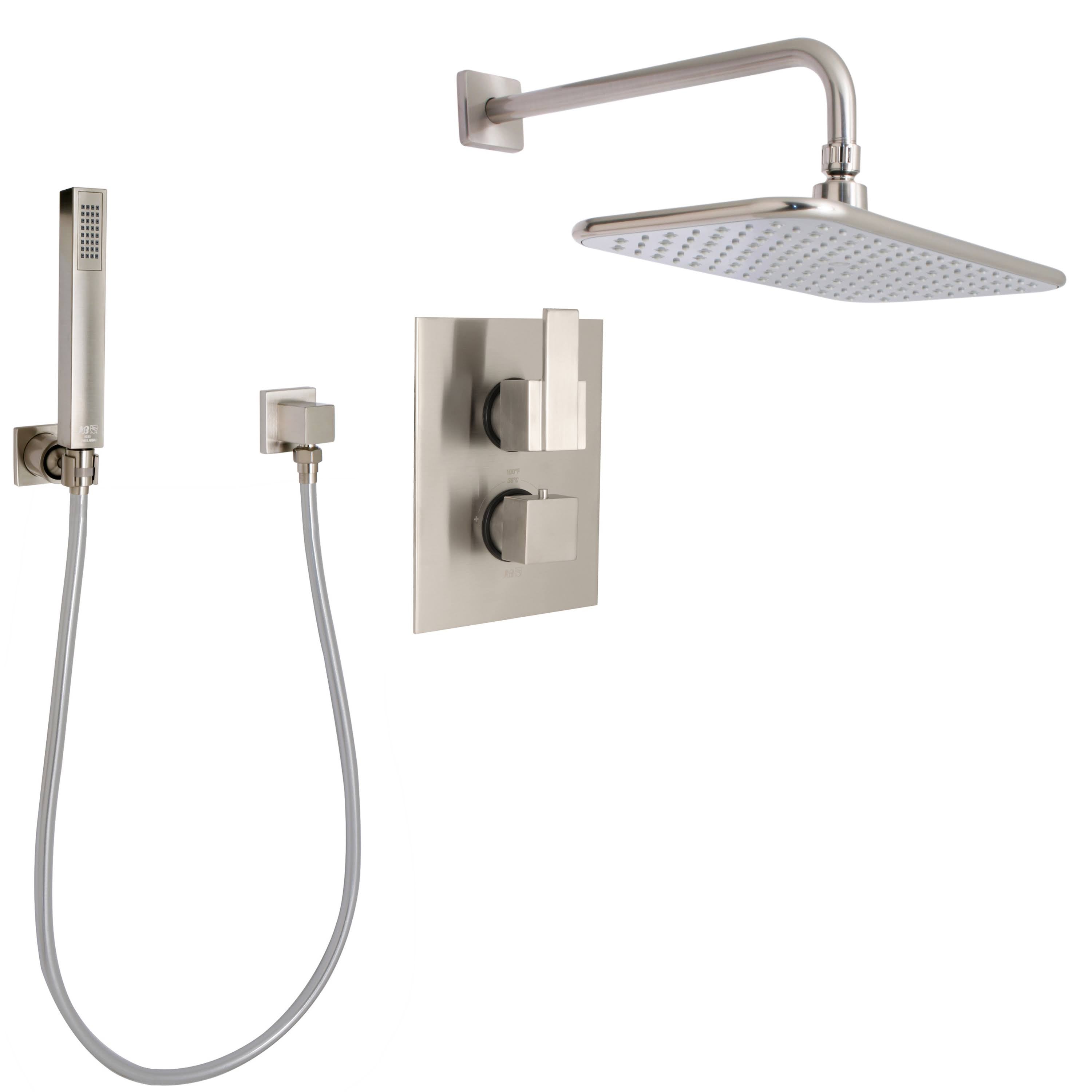 Thermostatic Shower Trim Package with Rectangular Rain Shower Head U5086