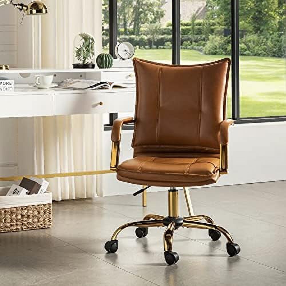 Camel Faux Leather Adjustable Swivel Office Desk Chair L7543