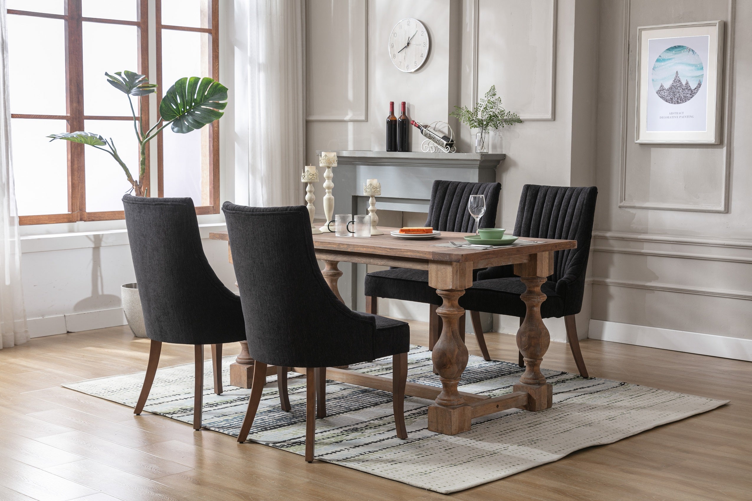 Set of 2 Tufted Linen Fabric Upholstered Dining Chairs E648583