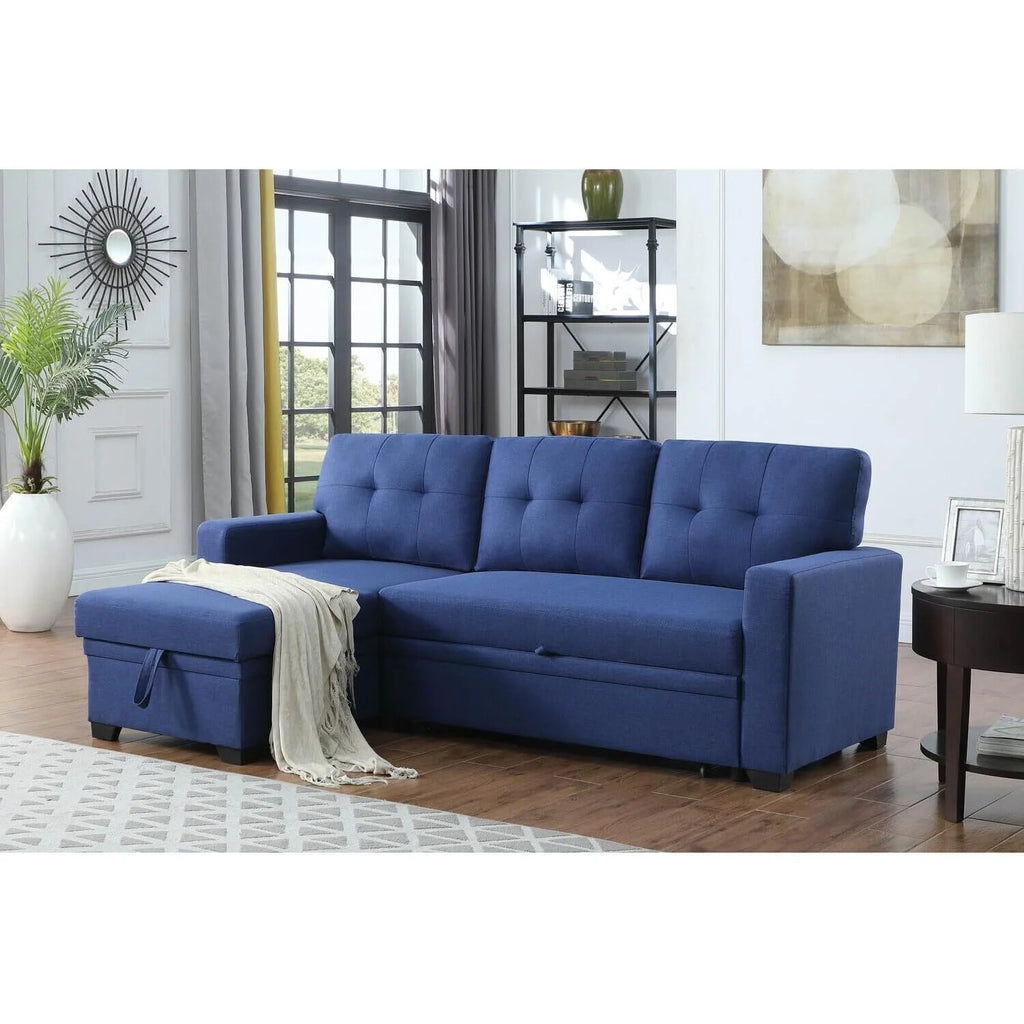 Blue Polyester Reversible Sleeper Sectional Sofa Y32099